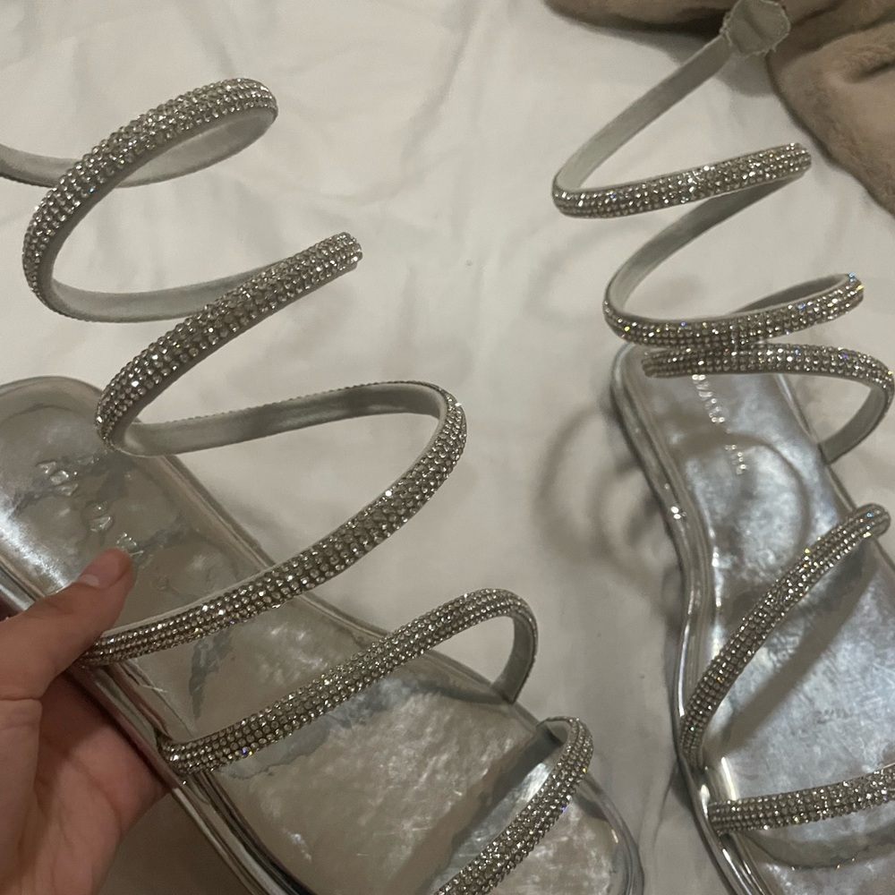 AKIRA Silver Spiral Strappy Sandals